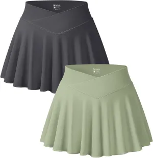 OQQ Women 2 Piece Mini Skirts 2 in 1 Flowy Sexy Basic Stretchy Cross Over Flared Casual Skirts