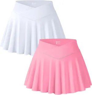 OQQ Women 2 Piece Mini Skirts 2 in 1 Flowy Sexy Basic Stretchy Cross Over Flared Casual Skirts