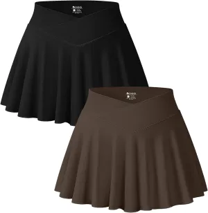 OQQ Women 2 Piece Mini Skirts 2 in 1 Flowy Sexy Basic Stretchy Cross Over Flared Casual Skirts