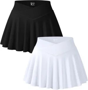 OQQ Women 2 Piece Mini Skirts 2 in 1 Flowy Sexy Basic Stretchy Cross Over Flared Casual Skirts