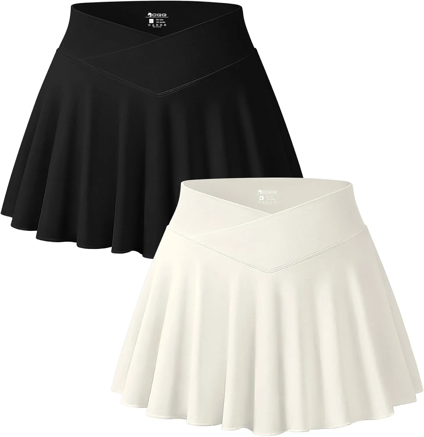 OQQ Women 2 Piece Mini Skirts 2 in 1 Flowy Sexy Basic Stretchy Cross Over Flared Casual Skirts