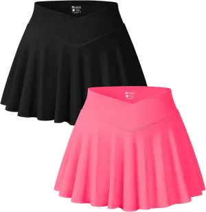 OQQ Women 2 Piece Mini Skirts 2 in 1 Flowy Sexy Basic Stretchy Cross Over Flared Casual Skirts