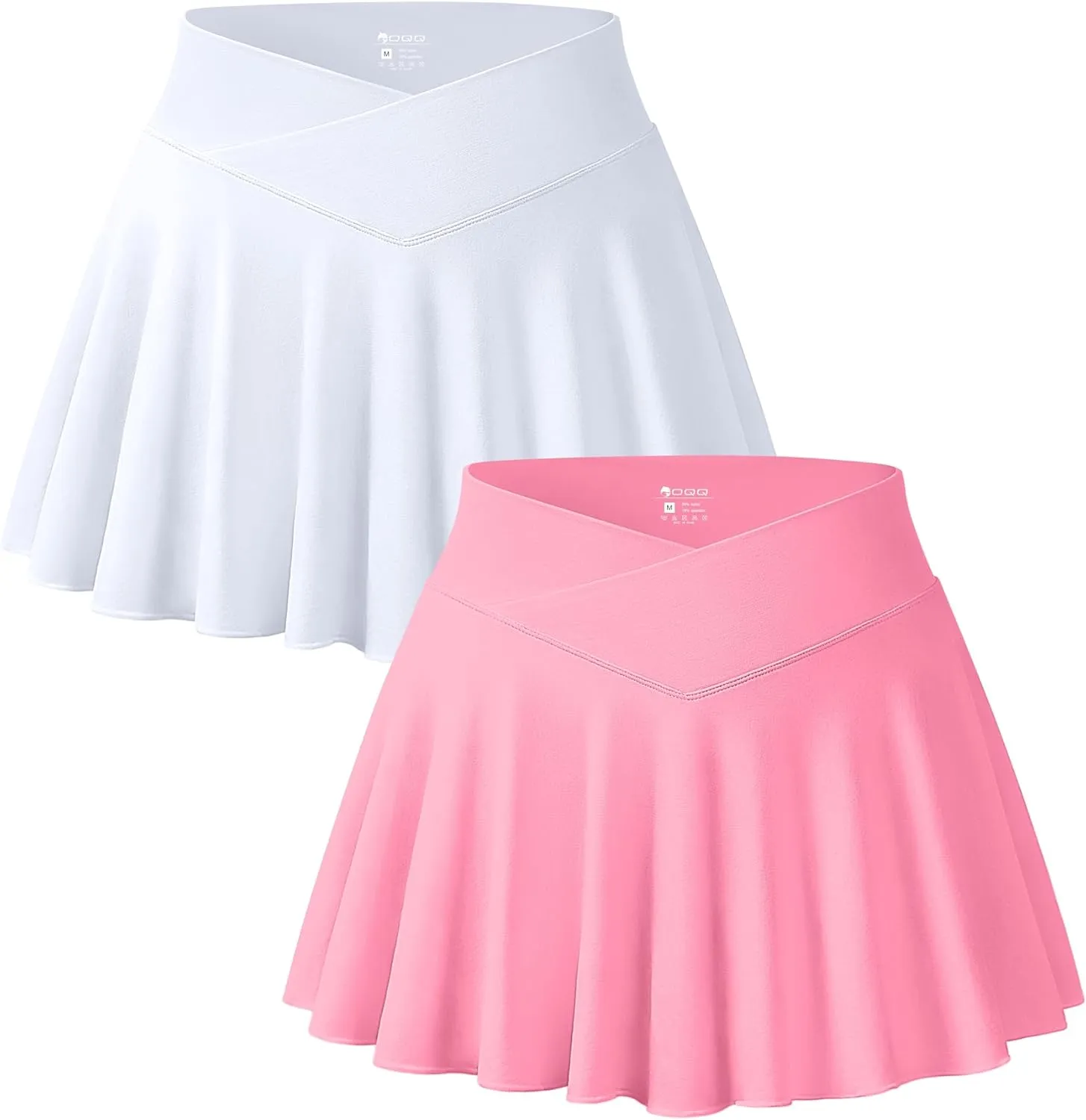 OQQ Women 2 Piece Mini Skirts 2 in 1 Flowy Sexy Basic Stretchy Cross Over Flared Casual Skirts