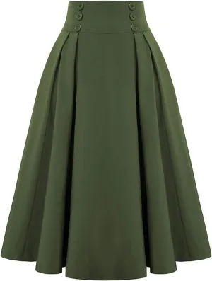 Plaid Skirts for Women High Waist A Line Bodycon Cute Midi Skirts Fall Winter Comfy Knee Length Skirt with Pockets