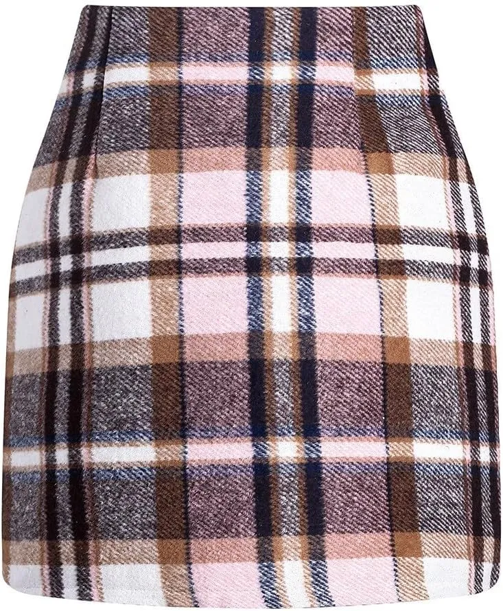 Plaid Skirts for Women Mini Skirts High Waisted Short Wool Skirts A Line Knee Length Pencil Skirt