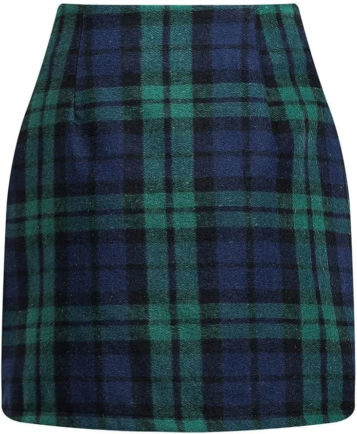 Plaid Skirts for Women Mini Skirts High Waisted Short Wool Skirts A Line Knee Length Pencil Skirt