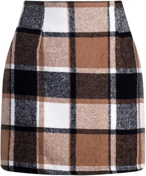 Plaid Skirts for Women Mini Skirts High Waisted Short Wool Skirts A Line Knee Length Pencil Skirt