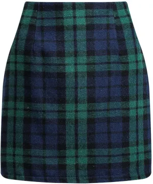 Plaid Skirts for Women Mini Skirts High Waisted Short Wool Skirts A Line Knee Length Pencil Skirt