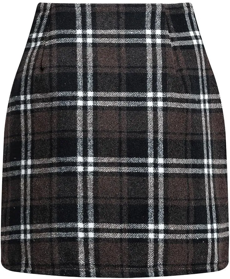 Plaid Skirts for Women Mini Skirts High Waisted Short Wool Skirts A Line Knee Length Pencil Skirt