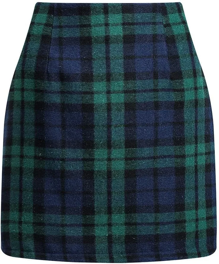 Plaid Skirts for Women Mini Skirts High Waisted Short Wool Skirts A Line Knee Length Pencil Skirt