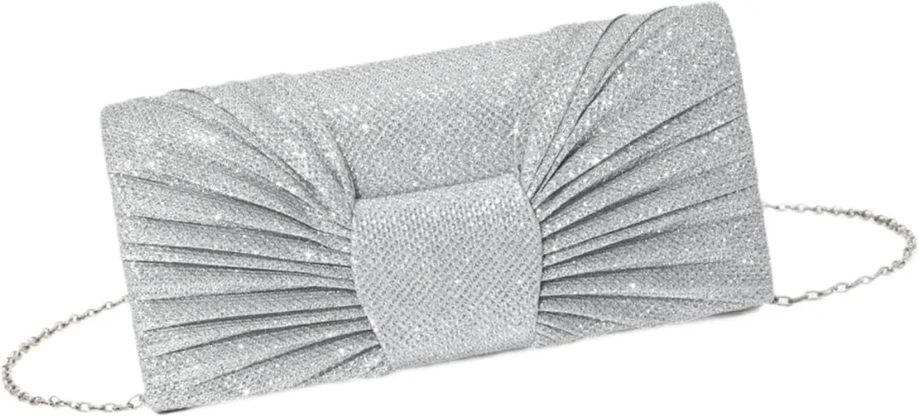Pleated Glitter Clutch Elegant Shoulder Bag for Evening Events Street Dating