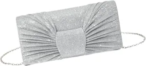 Pleated Glitter Clutch Elegant Shoulder Bag for Evening Events Street Dating