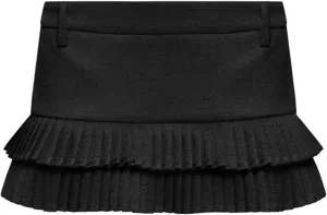 Pleated Skirts for Women Double Ruffle Mini Skirt Low Rise Sexy Pleated Skort for Going Out and Layered Ruffle Skirt