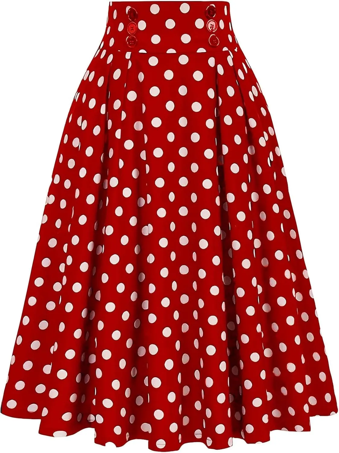 Polka Dots Skirt for Women Long Maxi Skirts Elastic High Waist Pleated Flowy Casual Beach Summer A Line Midi Dress