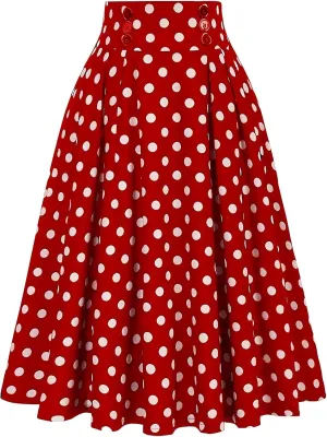 Polka Dots Skirt for Women Long Maxi Skirts Elastic High Waist Pleated Flowy Casual Beach Summer A Line Midi Dress