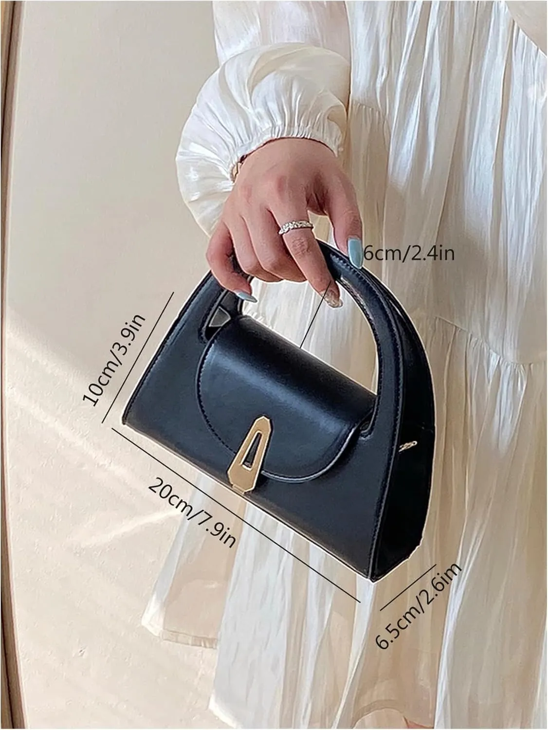 QWINEE Women's Elegant Flap Evening Handbag Double Handle Faux Leather Elegant Classic Clutch Purse