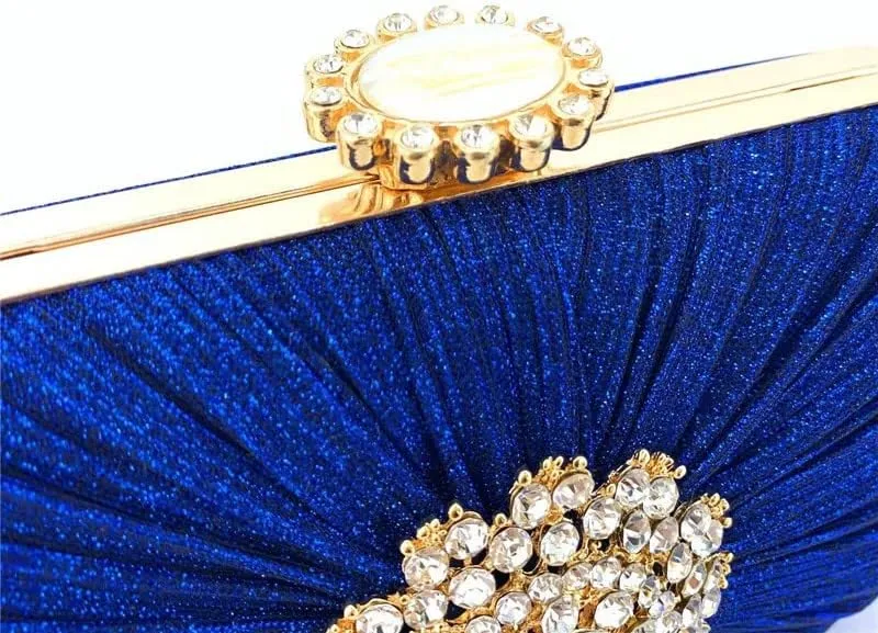 Rhinestone Bag Elegant Pleated Craft Handheld Dinner Wedding Tote(Color:A)