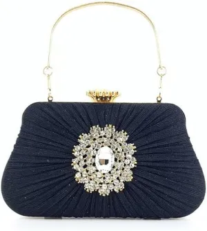 Rhinestone Bag Elegant Pleated Craft Handheld Dinner Wedding Tote(Color:A)