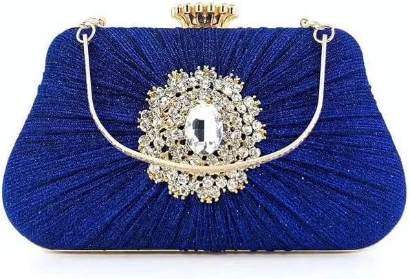 Rhinestone Bag Elegant Pleated Craft Handheld Dinner Wedding Tote(Color:A)