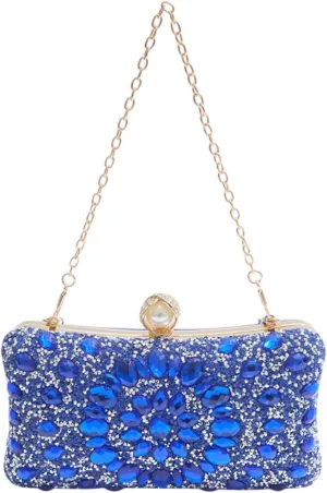 Rhinestones Clutch Purse Elegant Wallet with Detachable Chain for Engagement
