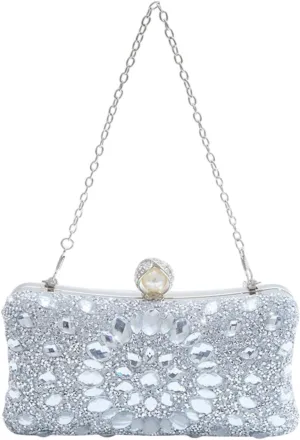 Rhinestones Clutch Purse Elegant Wallet with Detachable Chain for Engagement