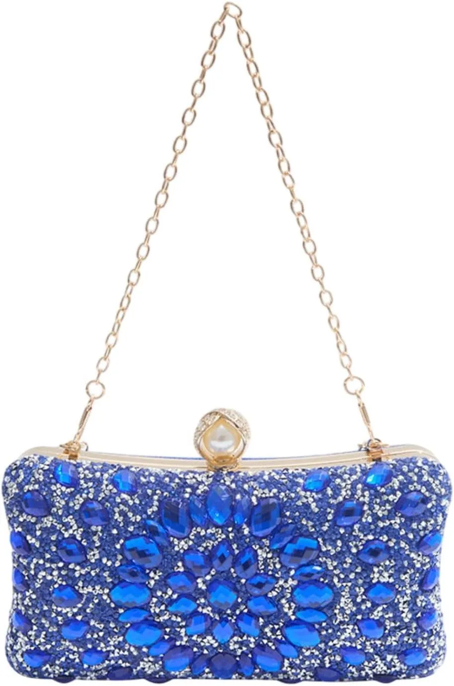 Rhinestones Clutch Purse Elegant Wallet with Detachable Chain for Engagement