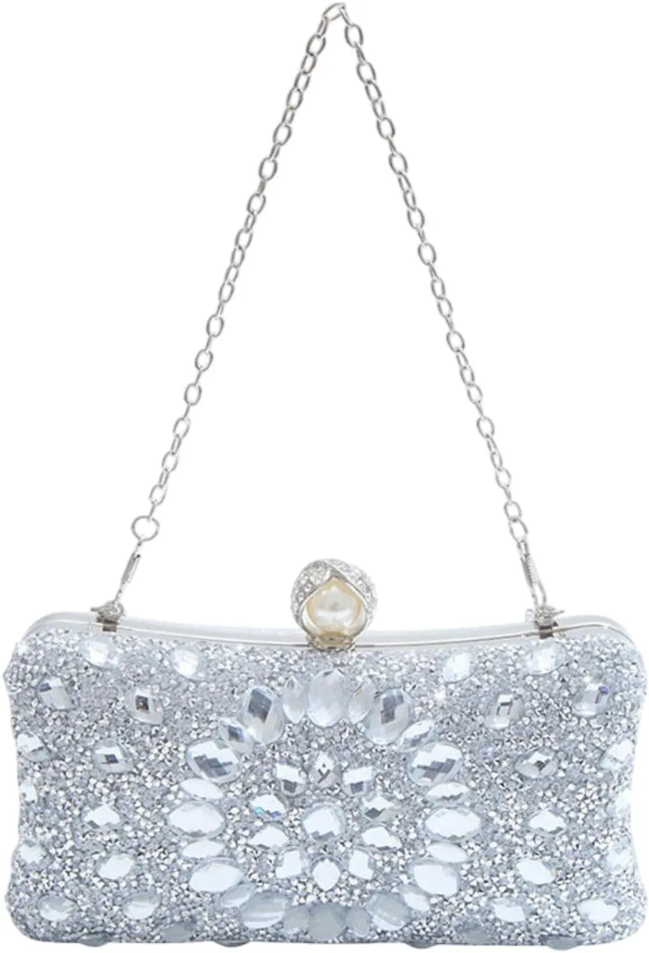 Rhinestones Clutch Purse Elegant Wallet with Detachable Chain for Engagement