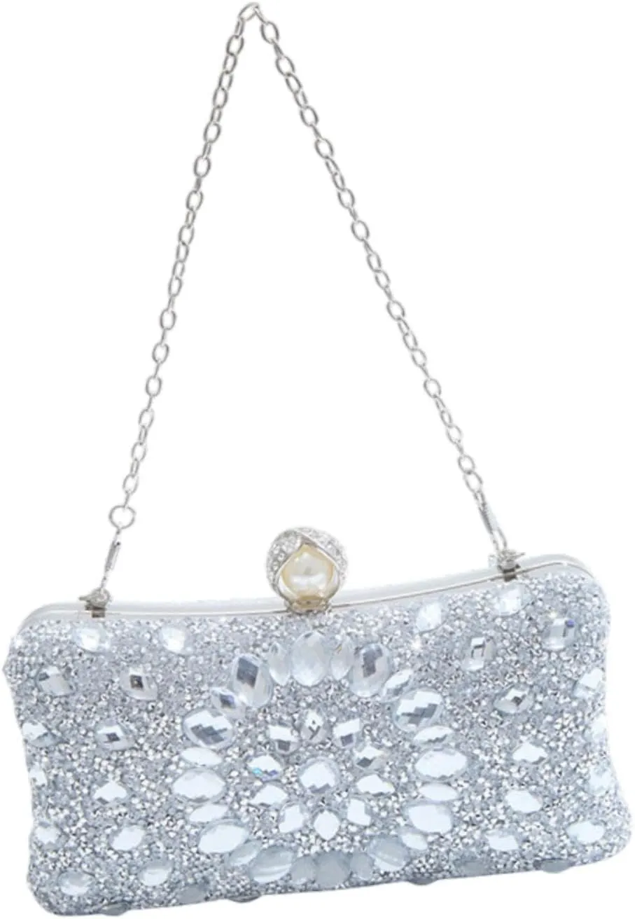 Rhinestones Clutch Purse, Elegant Wallet with Removable Chain for Engagement