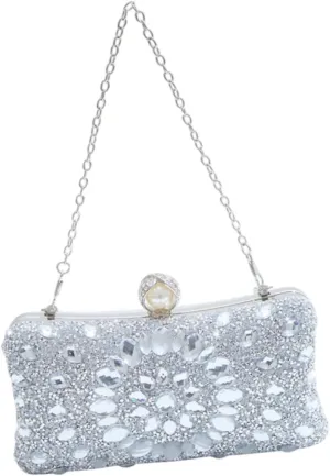 Rhinestones Clutch Purse, Elegant Wallet with Removable Chain for Engagement