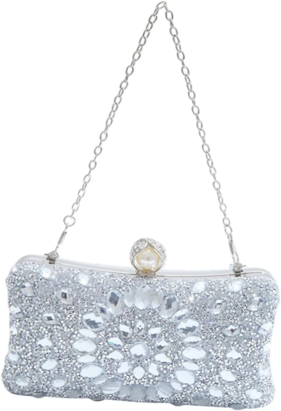 Rhinestones Clutch Purse, Elegant Wallet with Removable Chain for Engagement