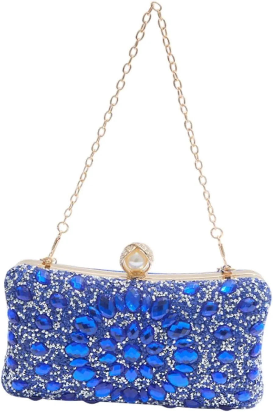 Rhinestones Clutch Purse, Elegant Wallet with Removable Chain for Engagement