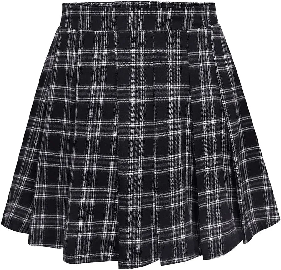 RITERA Plus Size Basic Versatile Stretchy Elastic Waist Flared Casual Mini Skater Skirt/Pleated Plaid Skirt for Women XL-5XL