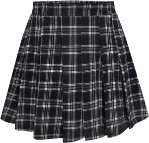 RITERA Plus Size Basic Versatile Stretchy Elastic Waist Flared Casual Mini Skater Skirt/Pleated Plaid Skirt for Women XL-5XL