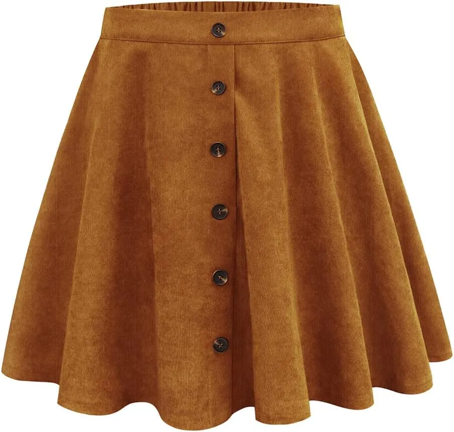 RITERA Plus Size Basic Versatile Stretchy Elastic Waist Flared Casual Mini Skater Skirt/Pleated Plaid Skirt for Women XL-5XL