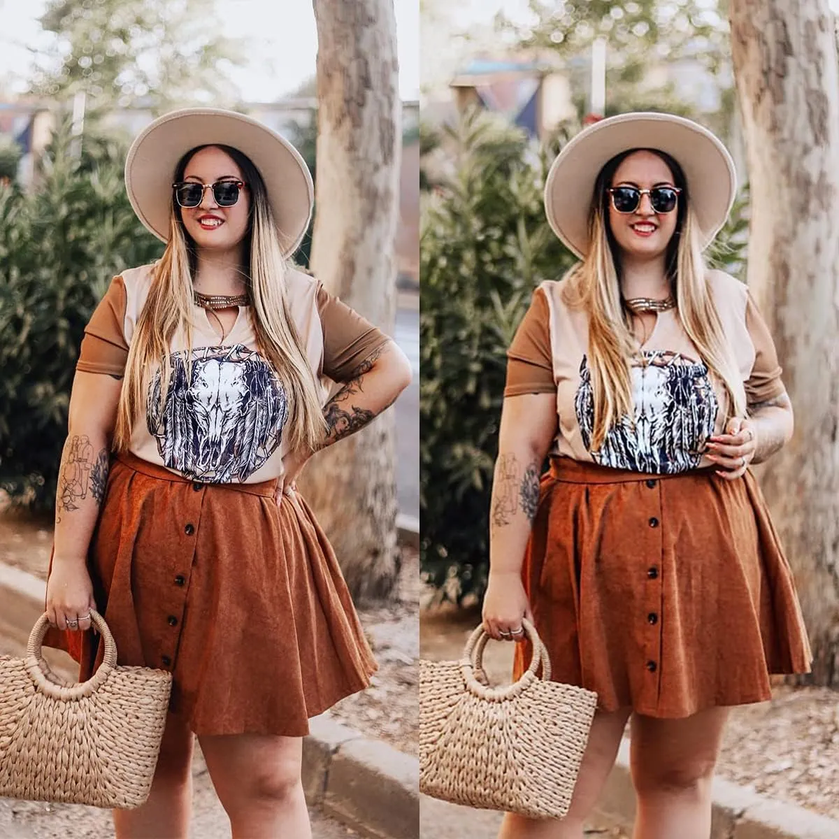 RITERA Plus Size Basic Versatile Stretchy Elastic Waist Flared Casual Mini Skater Skirt/Pleated Plaid Skirt for Women XL-5XL