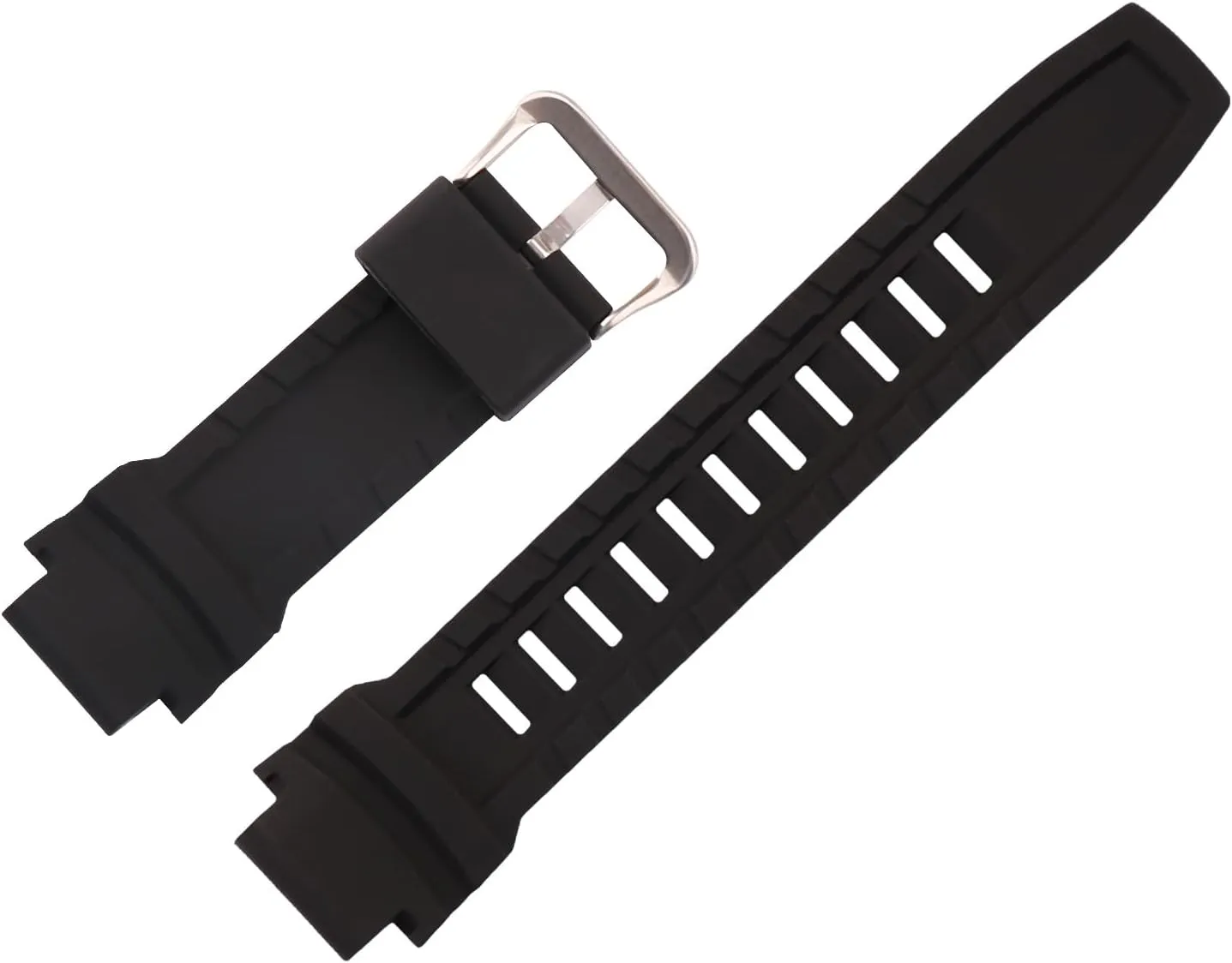 Rubber 18MM Silicone Watch Bands Replacement Fit for Casio Proterk PRG-270 PRG-250 PRG-500 PRW-2500 PRW-3500 PRW-5100 Pro terk Strap Wirstband With Black/Silver Stainless Steel Buckle for Men and Women