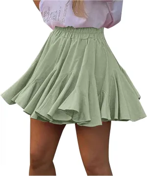 Ruffle Mini Skirt for Women High Waist Flared A Line Skater Skirts Summer Casual Trendy Outfits
