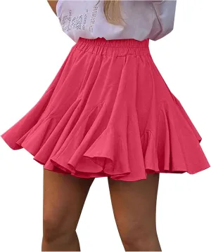 Ruffle Mini Skirt for Women High Waist Flared A Line Skater Skirts Summer Casual Trendy Outfits