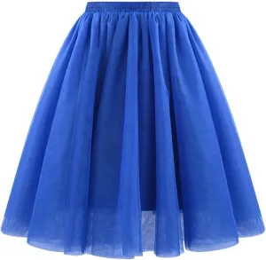 Rvidbe Womens 50s Vintage A-line Tulle Skirts Elastic High Waisted Petticoat Tutu for Women Flowy Layered Long Skirts