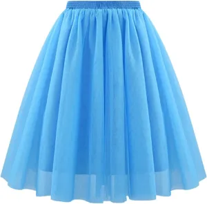Rvidbe Womens 50s Vintage A-line Tulle Skirts Elastic High Waisted Petticoat Tutu for Women Flowy Layered Long Skirts