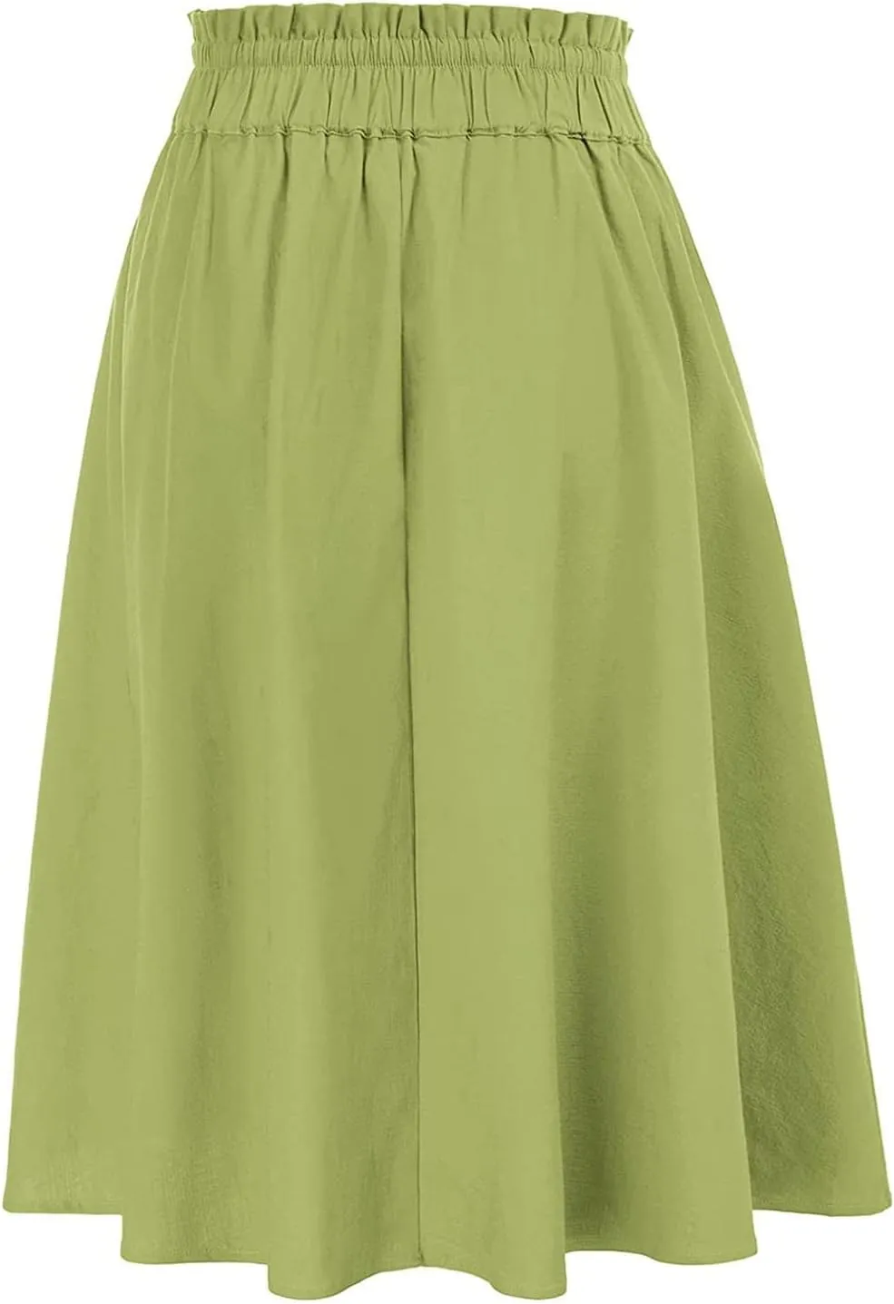 Rvidbe Women's Drawstring High Waisted Midi Skirts with Pockets Summer Casual Flowy Pleated A-Line Flared Cotton Skirts