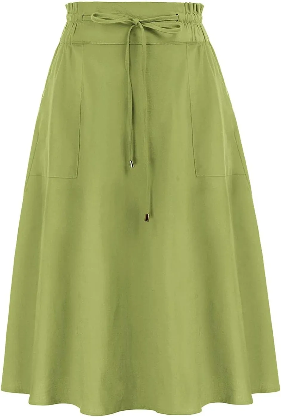 Rvidbe Women's Drawstring High Waisted Midi Skirts with Pockets Summer Casual Flowy Pleated A-Line Flared Cotton Skirts