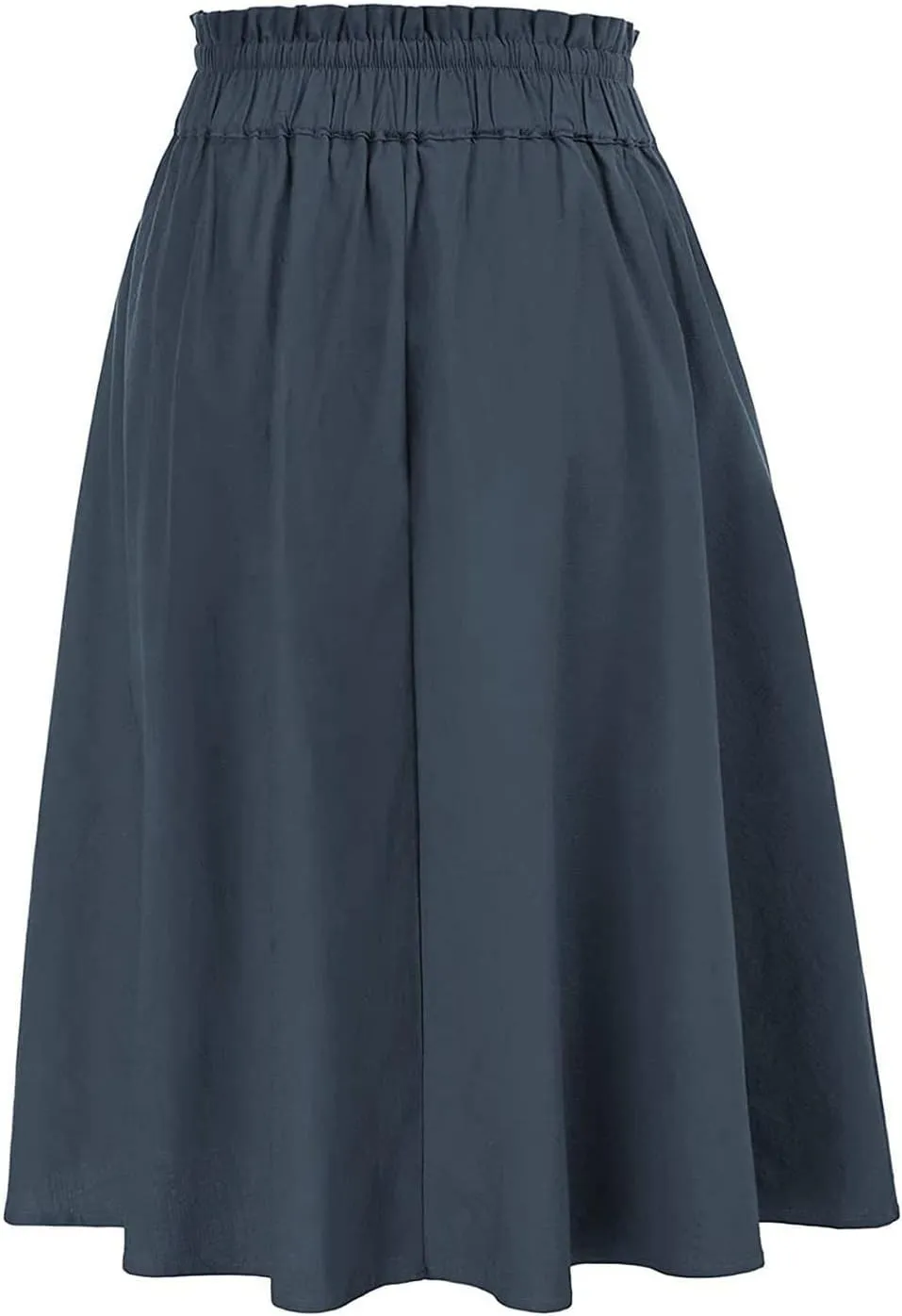 Rvidbe Women's Drawstring High Waisted Midi Skirts with Pockets Summer Casual Flowy Pleated A-Line Flared Cotton Skirts
