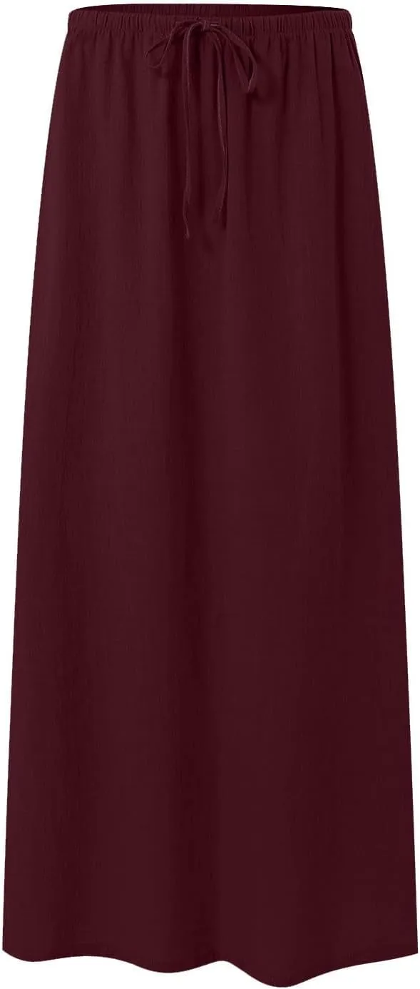 Rvidbe Womens Linen Maxi Skirts 2025 Summer Casual Vacation Boho Elastic Waist Drawstring Flared Flowy A-Line Long Skirt