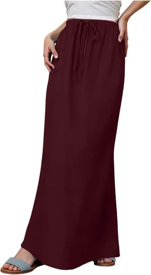 Rvidbe Womens Linen Maxi Skirts 2025 Summer Casual Vacation Boho Elastic Waist Drawstring Flared Flowy A-Line Long Skirt
