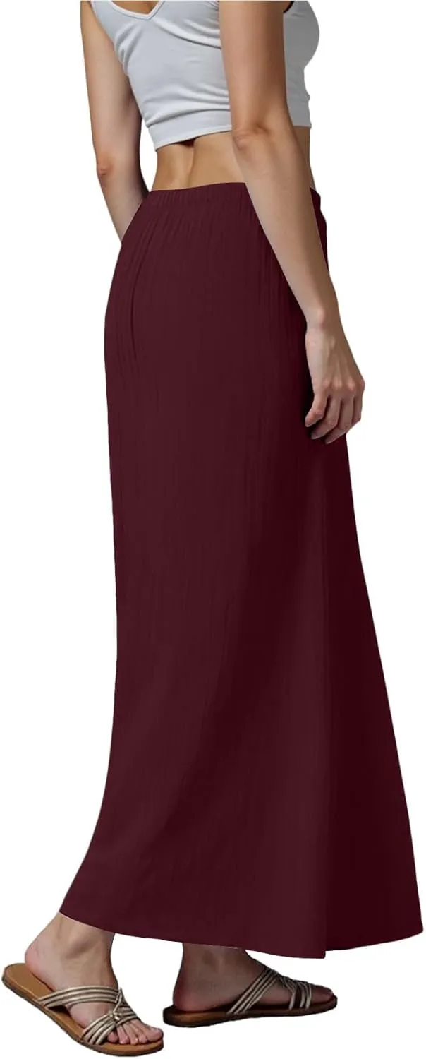 Rvidbe Womens Linen Maxi Skirts 2025 Summer Casual Vacation Boho Elastic Waist Drawstring Flared Flowy A-Line Long Skirt