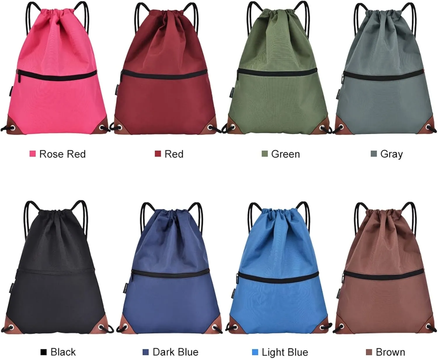 Sack Drawstring Backpack Water-resistant Drawstring Bucket Bag with Zipper Pockets Light Sack (Light Blue)
