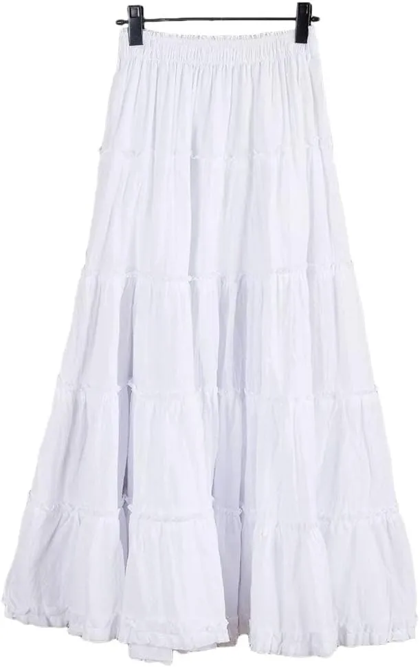 Saukiee Women's Bohemian Elastic Waist Long Skirt Cotton Circle Ruffle Broomstick Peasant Maxi Tiered Skirts
