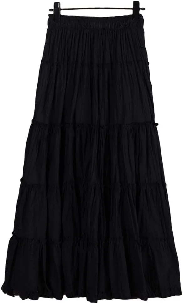 Saukiee Women's Bohemian Elastic Waist Long Skirt Cotton Circle Ruffle Broomstick Peasant Maxi Tiered Skirts