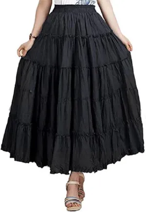 Saukiee Women's Bohemian Elastic Waist Long Skirt Cotton Circle Ruffle Broomstick Peasant Maxi Tiered Skirts